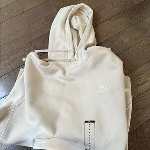 Nike Beige/Cream Pullover Hoodie with White Swoosh